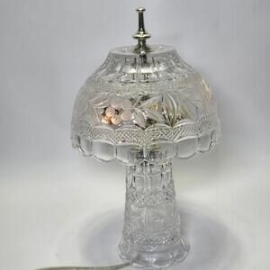 Vintage Cut Crystal Heavy Glass Lamp Boudoir Night Light Table Lamp 15.5” WORKS